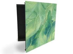 Glasdekor skříňka na klíče - abstraktní akvarel zelené listí - Otevírání: Pravé, Barva skříňky: Černá