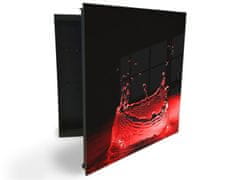 Glasdekor skříňka na klíče - červená voda na černém podkladu - Otevírání: Levé, Barva skříňky: Bílá