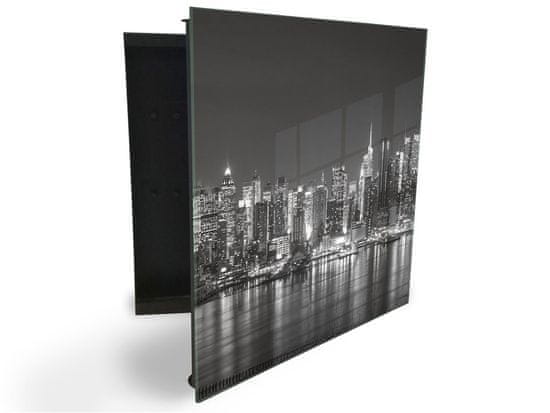 Glasdekor skříňka na klíče - černo bílé mrakodrapy New York