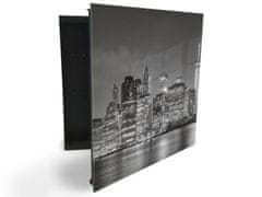 Glasdekor skříňka na klíče - černobílý Manhattan, New York - Otevírání: Levé, Barva skříňky: Bílá