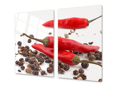 Glasdekor Ochranná deska chilli a kuličky pepře - Ochranná deska: 65x65cm, Lepení na zeď: S lepením na zeď
