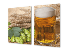 Glasdekor Ochranná deska čepované pivo, ječmen a chmel - Ochranná deska: 50x50cm, Lepení na zeď: S lepením na zeď