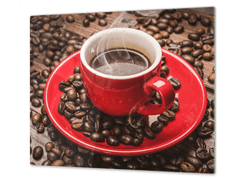 Glasdekor Ochranná deska červený hrnek s kávou - Ochranná deska: 65x65cm, Lepení na zeď: S lepením na zeď