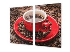 Glasdekor Ochranná deska červený hrnek s kávou - Ochranná deska: 65x65cm, Lepení na zeď: S lepením na zeď