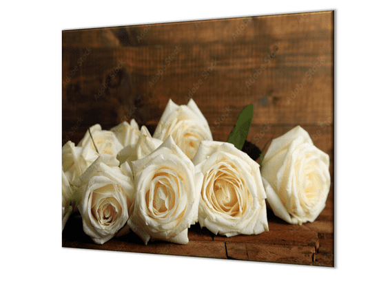 Glasdekor Ochranná deska bílý květ růže na dřevě