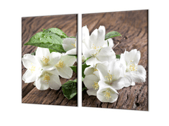 Glasdekor Ochranná deska bílé květy jasmínu - Ochranná deska: 40x40cm, Lepení na zeď: Bez lepení na zeď