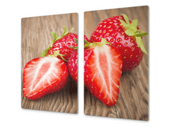 Glasdekor Ochranná deska červené jahody na dřevě - Ochranná deska: 50x70cm, Lepení na zeď: S lepením na zeď