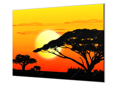 Glasdekor Ochranná deska Afrika v západu slunce - Ochranná deska: 50x50cm, Lepení na zeď: Bez lepení na zeď