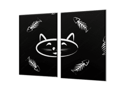 Glasdekor Ochranná deska černo bílá kočka a rybí kost - Ochranná deska: 40x40cm, Lepení na zeď: Bez lepení na zeď