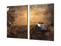 Glasdekor Kryt na zeď u sporáku dekorace Coffee a káva - Ochranná deska: 60x60cm, Lepení na zeď: S lepením na zeď