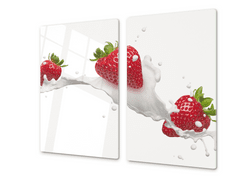 Glasdekor Ochranná deska červené jahody ve mléce - Ochranná deska: 65x65cm, Lepení na zeď: S lepením na zeď