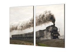 Glasdekor Ochranná deska černý parní vlak - Ochranná deska: 65x65cm, Lepení na zeď: S lepením na zeď