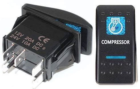 HADEX Vypínač kolébkový A11625ABL-J25 ON-OFF 2p.12VDC/20A modrý, prosvětlen