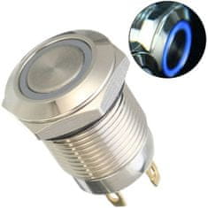 HADEX Vypínač stiskací OFF-ON 12mm, 250V/2A, modré prosvětlení 12V