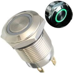 HADEX Vypínač stiskací OFF-ON 12mm, 250V/2A, zelené prosvětlení 12V