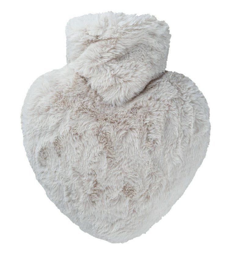 Levně Hugo Frosch Termofor s obalem z umělé kožešiny - srdce, taupe-stříbrná