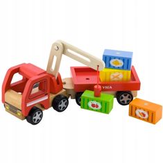 Viga Toys Dřevěný jeřáb s kontejnery