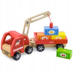 Viga Toys Dřevěný jeřáb s kontejnery