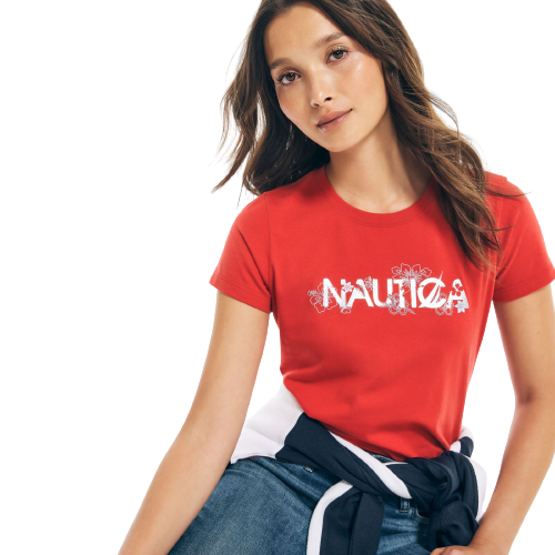 Nautica NAUTICA dámské tričko FLORAL FOIL červené