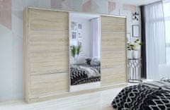 Nejlevnější nábytek Šatní skříň LITOLARIS 280 se zrcadlem, se 6 policemi, 4 šuplíky a 2 šatními tyčemi, dub sonoma