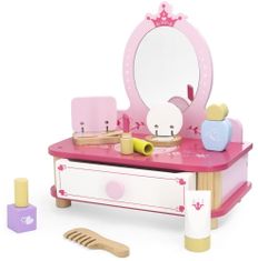 Viga Viga růžový dřevěný toaletní stolek pro líčení se zrcadly