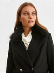 Top Secret Černý kabát s límcem z umělého kožíšku TOP SECRET S