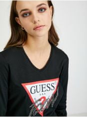 Guess Černé dámské tričko s dlouhým rukávem Guess Icon XS