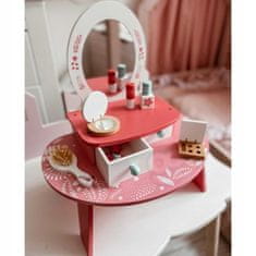 Tooky Toy TOOKY TOY Růžový dřevěný toaletní stolek na líčení s