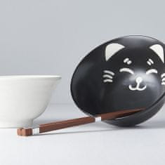 MIJ Europe Sada japonských misek Cat Face Design B&W - 2 ks + hůlky