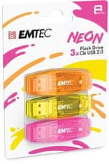 Emtec USB flash disk "C410 Neon", oranžová, žlutá, růžová, 8GB, USB 2.0, 3 ks