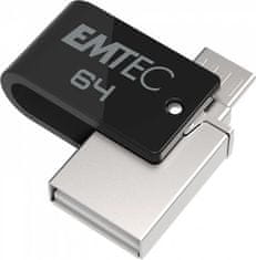 Emtec USB flash disk "T260B Mobile&Go", 64GB, USB 2.0, USB-A/microUSB