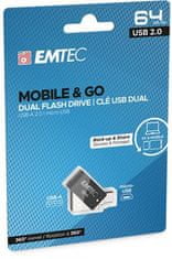 Emtec USB flash disk "T260B Mobile&Go", 64GB, USB 2.0, USB-A/microUSB