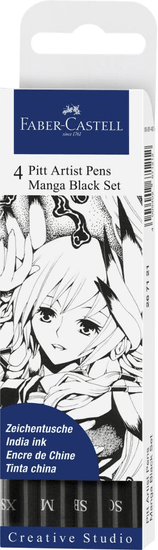 Faber-Castell PITT umělecké fixy Manga Black set, 4ks (SC,SB,M,XS)