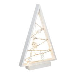 Solight LED dřevěný vánoční stromek s ozdobami, 15LED, přírodní dřevo, 37cm, 2x AA, 1V221