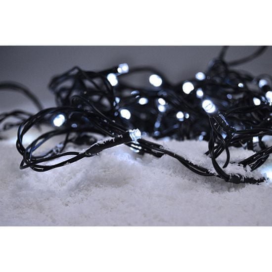 Solight LED venkovní vánoční řetěz, 100 LED, 10m, přívod 3m, 8 funkcí, časovač, IP44, studená bílá, 1V101-W