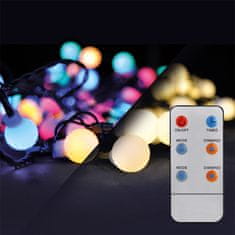 Solight LED 2v1 venkovní vánoční řetěz, koule, dálkový ovladač, 200LED, RGB+bílá, 20m+5m, 8 funkcí, IP44, 1V09-RGB