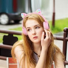 Bezdrátová sluchátka s kočičíma ušima růžová - HOCO W27