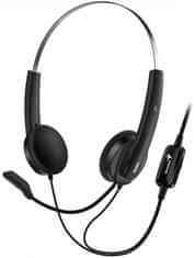 Genius HS-220U, Headset, náhlavní, drátový, s mikrofonem, ovládání hlasitosti, USB, černo-stříbrný