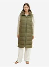 Tom Tailor Khaki dámská dlouhá prošívaná vesta s kapucí Tom Tailor S