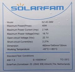 Fotovoltaický solární panel 12V/40W, SZ-40-36M, 540x460x30mm