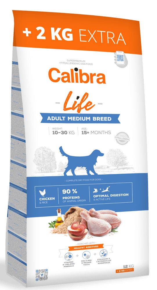 Levně Calibra Dog Life Adult Medium Breed Chicken 12 kg + 2 kg
