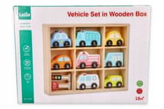 Lelin Sada dřevěných vozidel v krabici