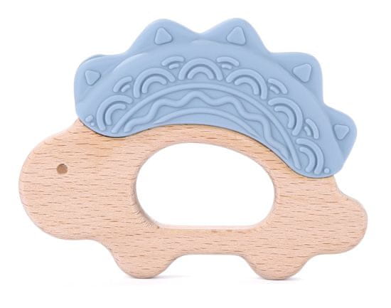 ELPINIO dřevěné kousátko se silikonovým dinosaurem - modré