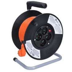 Solight prodlužovací přívod na bubnu, 4 zásuvky, 25m, oranžový kabel, 3x 1,5mm2, PB03