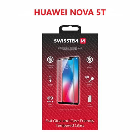 SWISSTEN Sklo Swissten Full Glue, Color Frame, Case Friendly Pro Huawei Nova 5T Černé