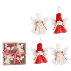 Chomik Sada vánočních ozdob andělů s čepicí bílé a červené barvy (4 kusy)