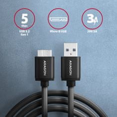 AXAGON datový a nabíjecí kabel SPEED USB-A na Micro-B USB / USB 3.2 Gen1 / 3A / ALU / TPE / 1m / černý