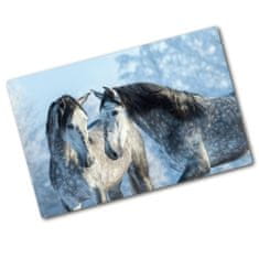Wallmuralia Kuchyňská deska skleněná Šedí koně zima 80x52 cm