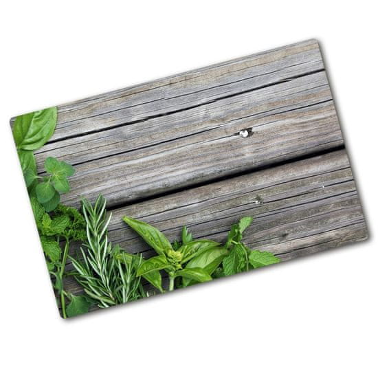 Wallmuralia Kuchyňská deska skleněná Dřevěné pozadí bylinky