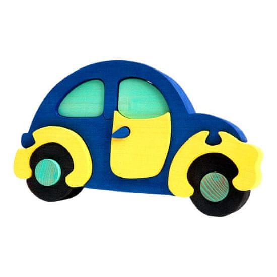 Fauna Dřevěné mini puzzle auto modré, FAUNA